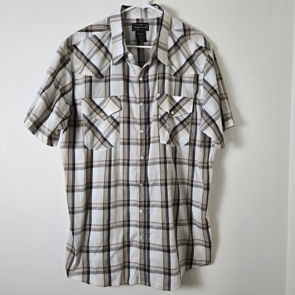 High Noon Shirt Western Pearl Snap Mens XL Brown Plaid Cowboy Rodeo Rancher - Picture 8 of 8